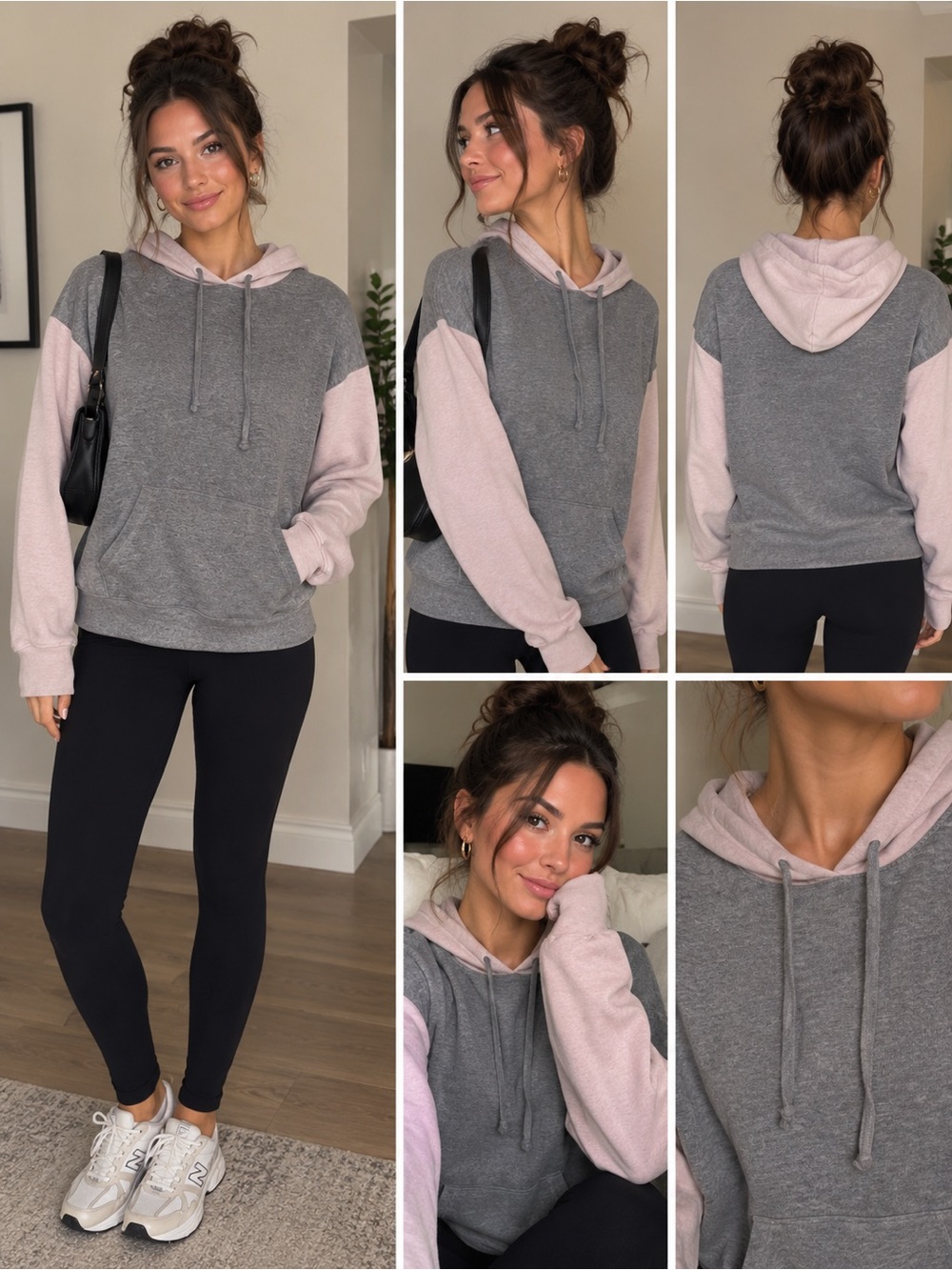 Sundry Pullover Drawstring Hooded Pink and Grey Sweatshirt Size Small
